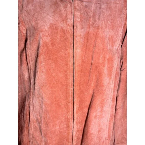 Chico's Orange Suede Leather Front Zip Women's Jacket Sz 1 (S) NWT - Picture 3 of 10